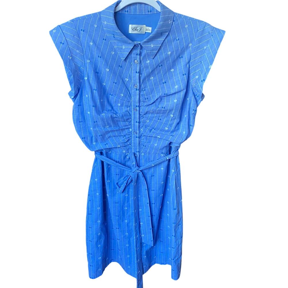 Eliza J. Dress Pinstripe Collared Button Down Shirt Dress Blue Womens Size 8